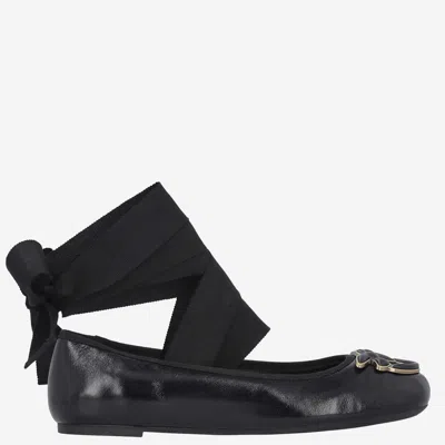 Pinko Leather Ballet Flats With Logo In Black