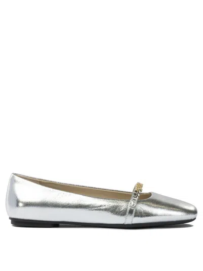 Pinko Leather Ballet Flats With Square Toe In Silver