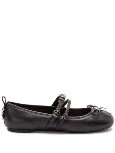PINKO PINKO LEATHER BALLET FLATS WITH WRAPAROUND LACES