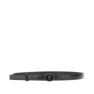Pinko Leather Belt With Enameled Buckle In Black