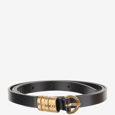 Pinko Leather Belt With Logo In Black