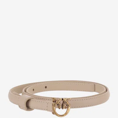 Pinko Leather Belt With Logo In Brown