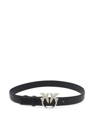 Pinko Leather Belt With Love Birds Jewel Buckle, 2.5 Cm In Black