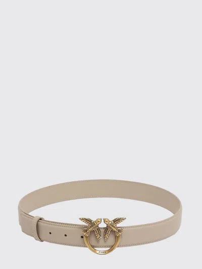 Pinko Leather Belt With Metal Love Birds Logo Buckle In Brown