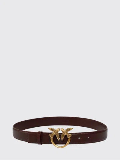 Pinko Leather Belt With Metal Love Birds Logo Buckle In Burgundy