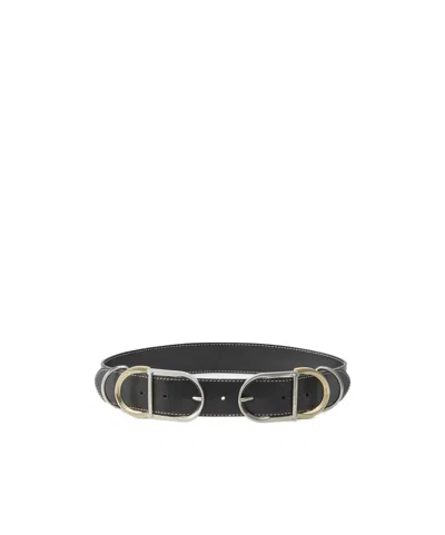 Pinko Leather Belt With Multiple Metal Loops, 4cm In Black