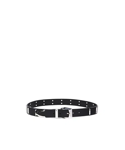 Pinko Leather Belt With Rectangular Studs, 3 Cm In Black