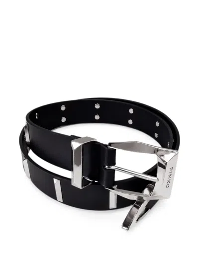 Pinko Leather Belt With Rectangular Studs, 3 Cm In Black