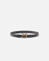 Pinko Leather Belt With Studded Birds Buckle In Nero-antique Gold