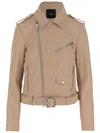 Pinko Leather Biker Jacket In Neutral