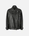 Pinko Leather Jacket With Belted Waist And Pockets In Black