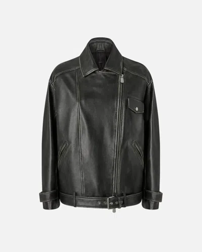Pinko Leather Biker Jacket In Black