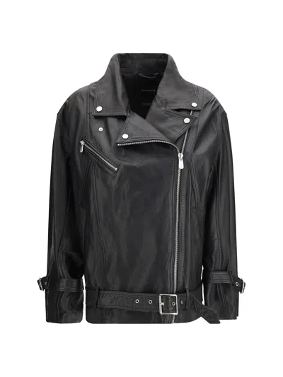 Pinko Biker Jacket With Belt In Black