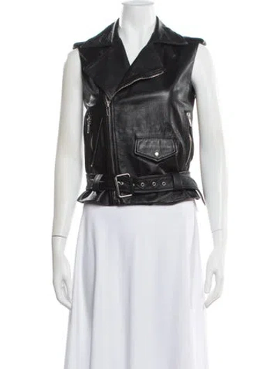 Pre-owned Pinko Leather Biker Jacket In Black