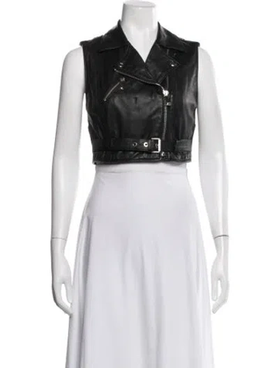Pre-owned Pinko Leather Biker Jacket In Black