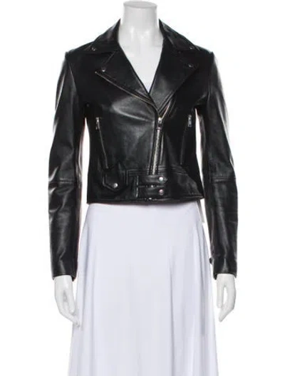 Pre-owned Pinko Leather Biker Jacket In Brown