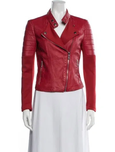 Pre-owned Pinko Leather Biker Jacket In Red