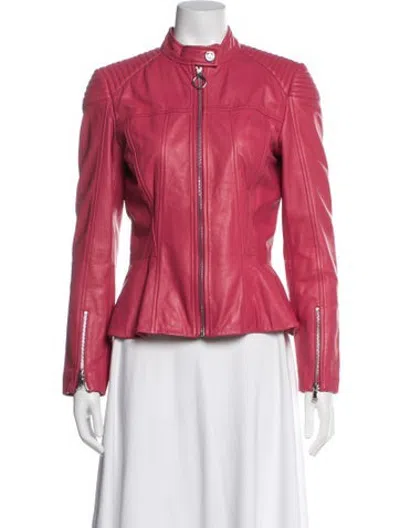 Pre-owned Pinko Leather Biker Jacket In Red