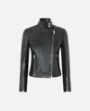 Pinko Blouson De Motard En Cuir Avec Dos En Tissu In Limo Black