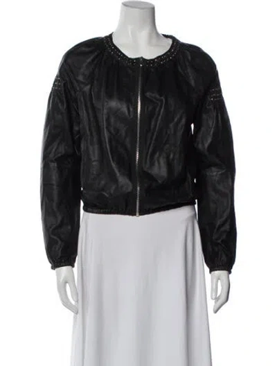 Pre-owned Pinko Leather Bomber Jacket In Black