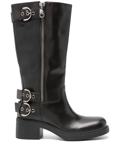 Pinko Buckle Detailed Boots In Black
