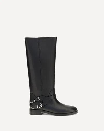 Pinko Leather Boots With Buckle In Black