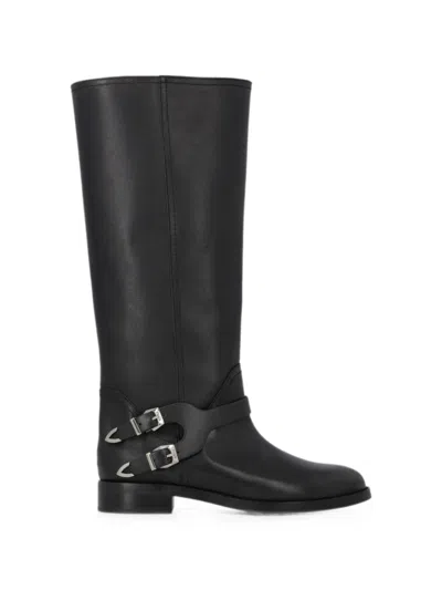 Pinko Leather Boots With Buckle In Black