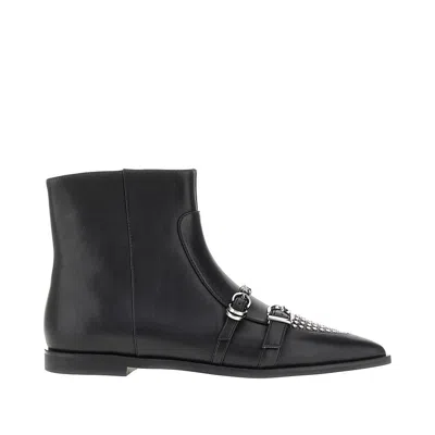 PINKO LEATHER BOOTS WITH STUDS AND STRAPS