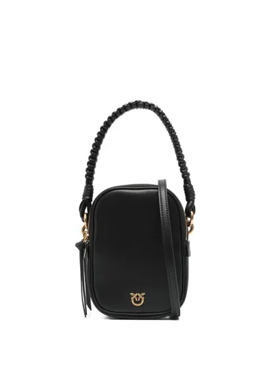 Pinko Leather Braided-handle Tote Bag In Black