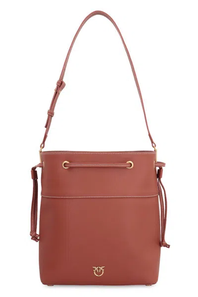 Pinko Leather Bucket Bag In Brown