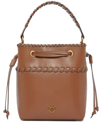 Pinko Leather Bucket Bag In Brown