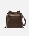 Pinko Leather Bucket Bag With Love Birds Logo In Brown