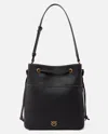 Pinko Leather Bucket Bag With Shoulder Strap In Black-antique Gold