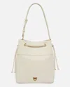 Pinko Leather Bucket Bag With Shoulder Strap In White+white-antique Gold