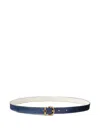 Pinko Reversible Calfskin Belt In Blue