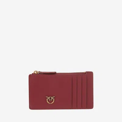 Pinko Leather Card Case With Logo In Red