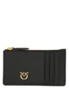 Pinko Rectangular Black Leather Clutch With Gold Emblem In Black