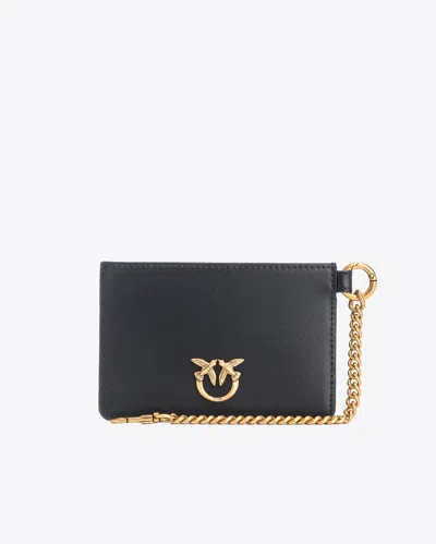 Pinko Porta Carte In Pelle Con Catenella In Noir-vieil Or