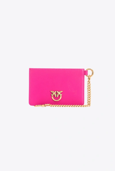 Pinko Leather Card Holder With Chain In  Pink-antique Gold