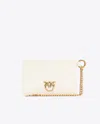 Pinko Leather Card Holder With Chain In White+white-antique Gold