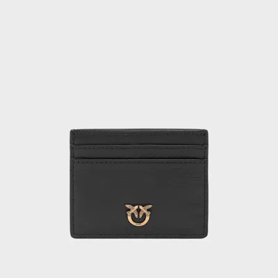 Pinko Leather Card Holder With Logo In Black