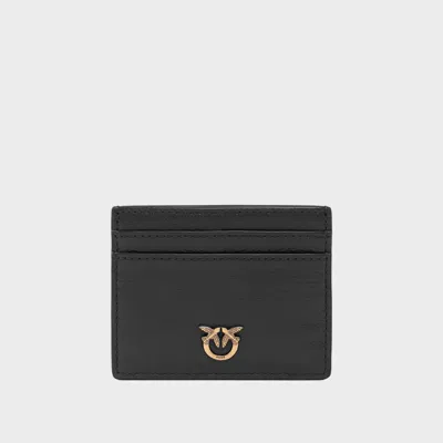 Pinko Black Calf Leather Bos Taurus Wallet In Blue