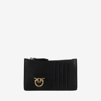 Pinko Leather Card Holder With Logo In Black