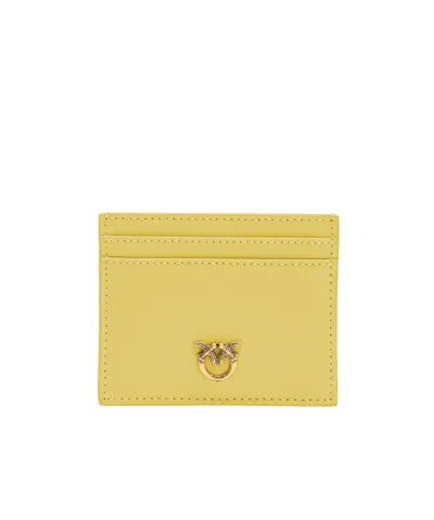 Pinko Leather Cardholder In Citron Yellow