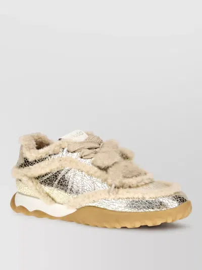 Pinko Leather Chunky Low-top Sneakers In Gold