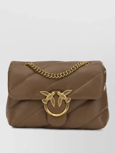 Pinko Leather Clutch Bag In Brown
