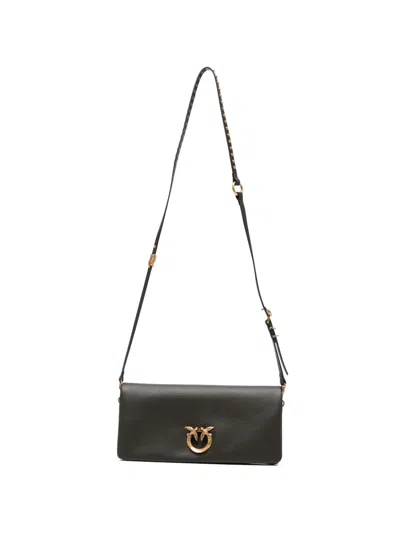 Pinko Leather Clutch Bag In Brown