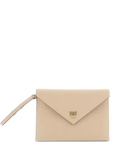 Pinko Leather Clutch Bag In Neutral
