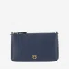 Pinko Leather Clutch Bag With Logo In Blue