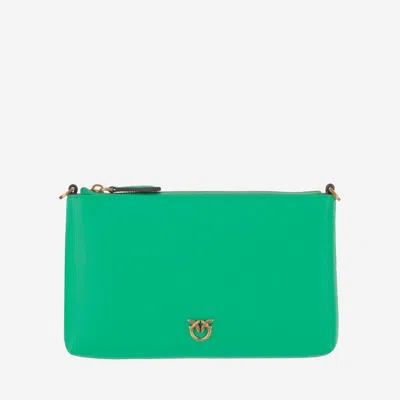 Pinko Leather Clutch Bag With Logo In Green